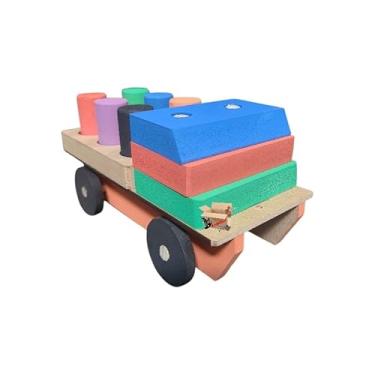 Imagem de Brinquedo Pedagógico Educativo Madeira MDF Prancha Seleção Infantil Encaixe Formas Geométricas (Carro Pinos)