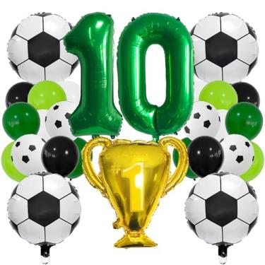 Imagem de Balão esportivo verde 10 anos, decoração esportiva de 10 anos, troféu de futebol 10 balões, decoração de festa de 10 anos de futebol, perfeito para festas temáticas, kits de balões de 10 anos