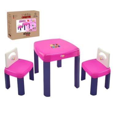 Imagem de Simotoys Mesa Infantil Com 2 Cadeiras, Rosa e Roxo, Plástico Reforçado, 43x43x39 cm, Desmontável, Fácil Montagem, Para Crianças a Partir de 1 Ano e 6 Meses