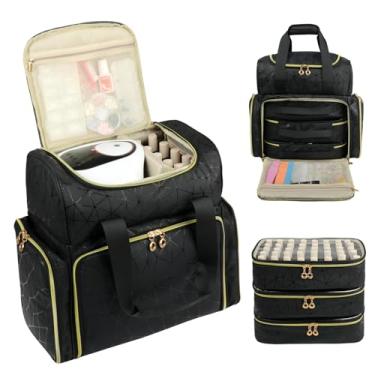 Imagem de Veirdro Organizador de esmaltes comporta 130 frascos (15 ml) e lâmpada de unha, estojo organizador de suprimentos de unhas com suporte e alça de ombro, organizadores de kit de unhas de couro PU e