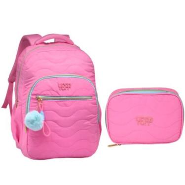 Imagem de Kit Mochila De Costas Escolar Juvenil 18 Com Chaveiro Pompom E Corda F