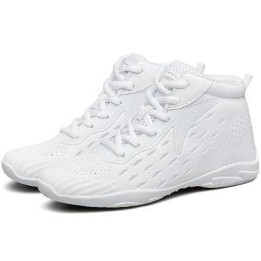Imagem de FUQIAO Tênis de dança branco de cano alto para meninas Cheerleading Tênis de dança leve, Branco 303, 13.5 Little Kid