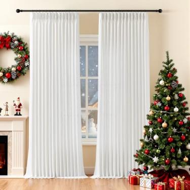Imagem de Cortinas plissadas de linho de 102 polegadas para sala de estar, cortina plissada de beliscar com anéis, ganchos semitransparentes, filtragem de luz, cortina de janela treinada com memória para quarto