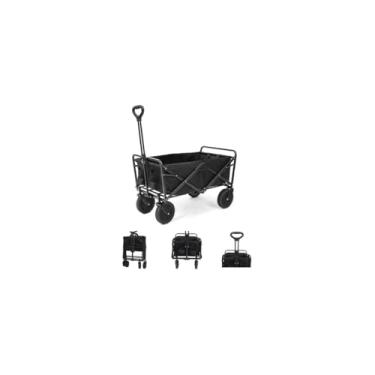 Imagem de Carrinho de Carga Dobrável Multiuso, Preto, Estrutura em Aço e Lona, Capacidade 150kg, 75x73x44,5cm, com Rodas Giratórias e Alça Retrátil