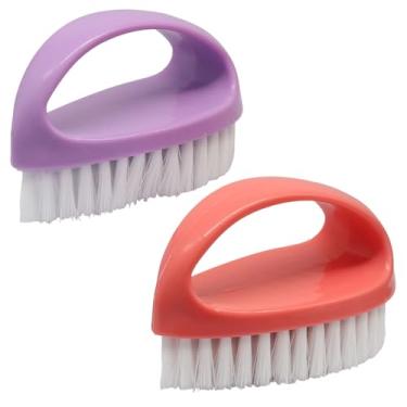 Imagem de Hordion Pacote com 2 escovas de unhas de mão, escova de limpeza resistente de nylon com cerdas rígidas, pequena escova de limpeza com alça para banheiro, pia de cozinha, banheira e piso (roxo, rosa)
