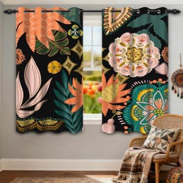 Imagem de GICDSU Cortinas blecaute florais para quarto, cortinas escurecidas para quarto, conjunto de 2 painéis de 160 cm de comprimento, estilo meados do século em rosa e verde, decoração boho cortinas vintage