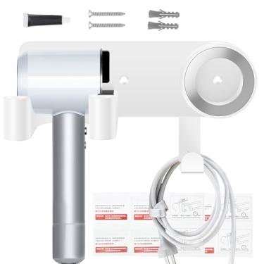 Imagem de Suporte para secador de cabelo montado na parede, suporte para secador de cabelo com ímã forte, suporte organizador de ferramentas de cabelo 3 em 1, compatível com a maioria dos secadores de cabelo