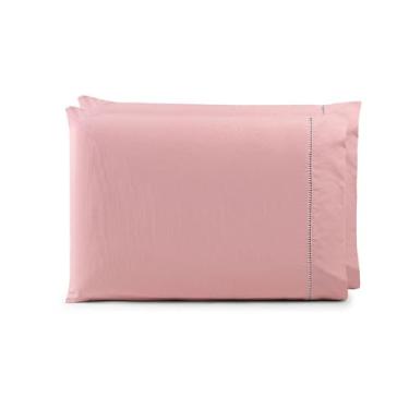 Imagem de Kit 2 Fronhas, Ponto Palito, Rosa, 50x70cm, Percal 150 Fios, Fechamento Envelope, 100% Algodão
