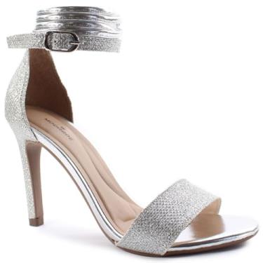 Imagem de Sandália Modarpe Salto Alto Fino Brilho Amarração F18 (Prata, BR, Adulto, Numérico, 33)