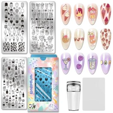 Imagem de PH PandaHall 3 peças de pratos de estampagem de unhas com tema de bebida, modelos de unhas de sorvete, placa de imagem de aço inoxidável, estênceis de arte de frutas, para mulheres, verão, impressão