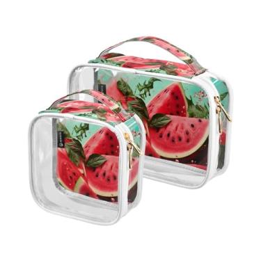 Imagem de GAIGEO Cara de lanternas de Halloween em uma bolsa preta transparente de viagem, sacos de viagem de plástico transparente com zíper, pacote com 2, Folhas de melancia e palmeira-9, one size