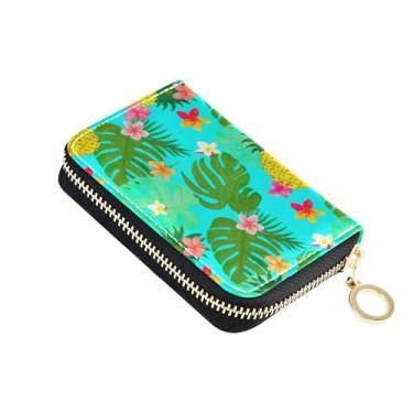 Imagem de Carteiras femininas de couro com bloqueio de RFID, carteira masculina pequena com bolso para moedas, abacaxis tropicais, folhas verdes