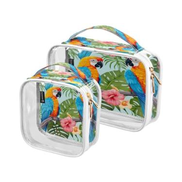 Imagem de GAIGEO Conjunto de 2 peças de bolsa de maquiagem Day of the Dead com desenho animado de gatos esqueleto, bolsas transparentes para viagem, bolsa de higiene masculina transparente, pacote com 2