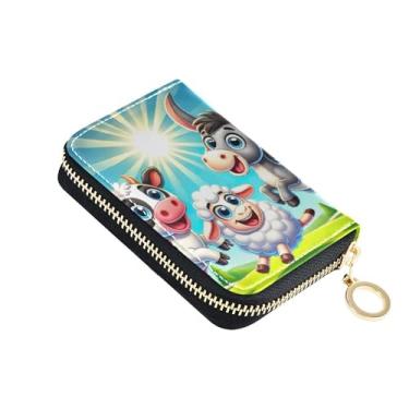 Imagem de Carteira com porta-cartões, bloqueio de RFID, zíper ao redor, carteira feminina pequena com zíper, porta-moedas com chaveiro, desenho animado, gado de vaca