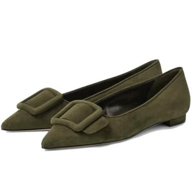 Imagem de Divanne Sapatilhas para mulheres, bico fino, fivela, sapatilhas, sapatilhas, sem cadarço, confortáveis, para trabalho, escritório, negócios, Verde escuro, 37