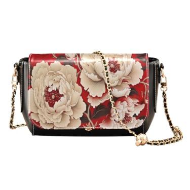 Imagem de Maçãs pretas em uma bolsa transversal de couro leve com padrão branco, bolsas transversais femininas, bolsas tiracolo de couro, Peônias em vermelho - 4, One Size