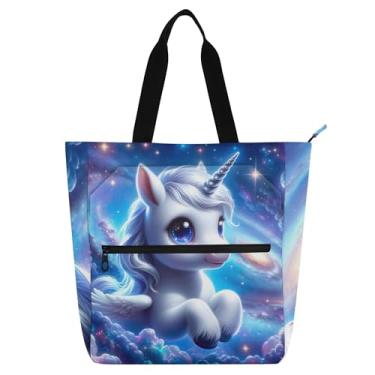 Imagem de Linda sacola de unicórnio espacial galáxia para mulheres, bolsas de tecido de lona, faculdade, escola, senhoras, crianças, livros, presentes