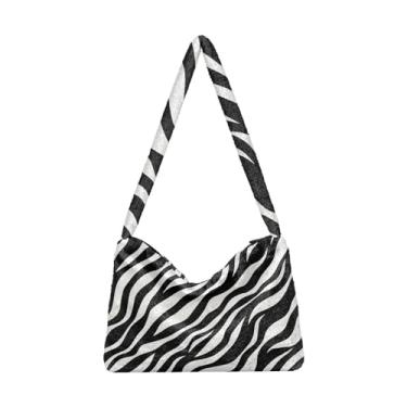 Imagem de Bolsa de pelúcia Fantasy Phoenix, bolsa de mão para mulheres, bolsa feminina para uso ao ar livre, Pele de zebra preta e branca, One Size