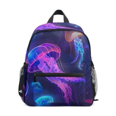Imagem de Glowing Jellyfish Neon Print Simple Modern Kids Backpack with Whistle, Adjustable Chest Strap, Kindergarten Backpack for Girls Lightweight & Compact for Ages 3-8