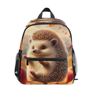 Imagem de GAIGEO Autumn Hedgehog Cute Kids' Backpack with Whistle, 2 Bottle Pockets, Lightweight, Girls Travel Backpack 10x4x12 In, for Ages 3-8