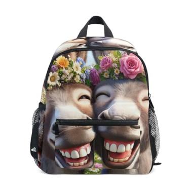 Imagem de GAIGEO Cute Donkey Laughing Animals Kids School Backpack 10x4x12 In, Toddler Boys Backpack with Water Bottle Pockets, Whistle Buckle