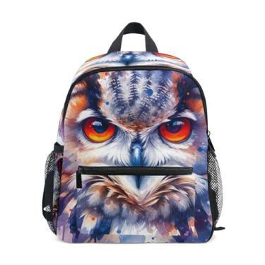 Imagem de GAIGEO Cute Owl Print Watercolor Kids Small Backpack with Whistle, 2 Bottle Pockets, Lightweight, Baby Backpack for Daycare 10x4x12 In, for Ages 3-8