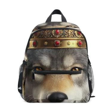 Imagem de GAIGEO Cute Wolf King Toddler School Backpack, 10x4x12 In, Girls School Backpack Includes Water Bottle Pockets, Whistle Clip for Safety