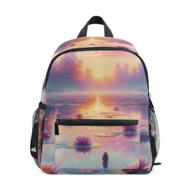 Imagem de GAIGEO Scenic Lotus Water Lily Print Toddlers Backpack with Whistle, Adjustable Chest Strap, Girls Mini Backpack Lightweight & Compact for Ages 3-8