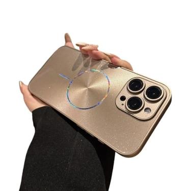 Imagem de Capa magnética de proteção completa para lente de câmera com glitter Aurora Glitter Bling Sparkle para iPhone, compatível com carregamento sem fio MagSafe (marrom, iPhone 13)