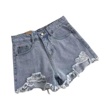 Imagem de Shorts De Jeans De Cintura Alta E Pernas Largas Para Mulheres Moda Cor