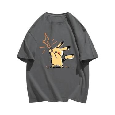 Imagem de Camiseta Masculina De Verão Harajuku Pikachu 100% Algodão Estampada Ca