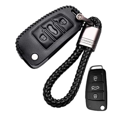Imagem de Capa de couro para chave de carro, compatível com audi a1 a3 a4 a5 q7 a6 c5 c6, capa remota, estilo de carro, chaveiro(019-S-B)