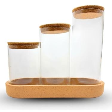 Imagem de Conjunto de Potes em Vidro e Tampa Madeira 3 Peças - Quanhe