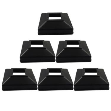 Imagem de Piutouyar Placa de cobertura de base preta para trilhos de 32 mm/1-1/4 polegadas, base de flange de plástico capa de saia para cerca, corrimão de escada, corrimão, flange de piso (design aberto)