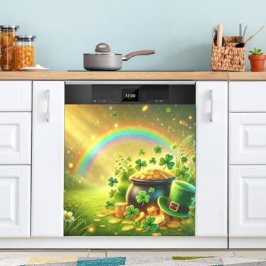 Imagem de St Patrick Capa de ímã de lava-louças flor arco-íris adesivo magnético fácil de limpar ímãs de geladeira decoração ímã de porta de geladeira adesivo para decoração de casa cozinha 58 cm x 66 cm
