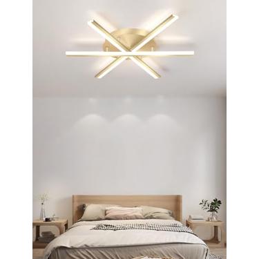 Imagem de Luminária de teto LED moderna com múltiplas lâmpadas, dimerizável e com controle remoto. Design elegante em ferro fundido, ideal para sala de jantar, quarto e escritório (Dourada, 82cm).