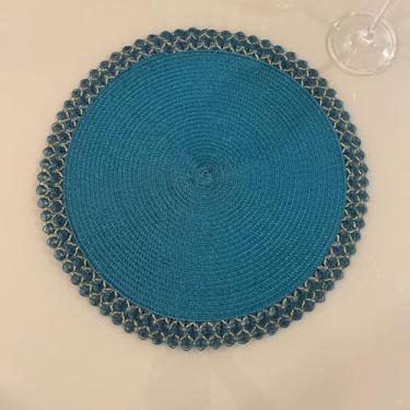 Imagem de Jogo Americano Mesa Posta Impermeável Redondo ou Retangular para Jantar e Eventos – Kit 4 ou 6 Lugares Decorativo Luxo (39. Azul Turquesa e Dourado,4 Unidades)