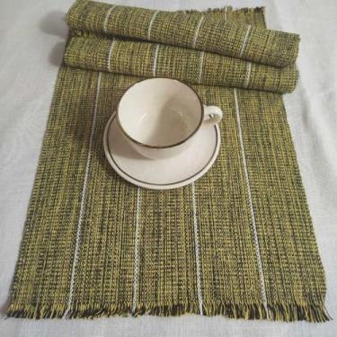 Imagem de Jogo Americano Natal 4 Peças Algodão Artesanal Tear Manual - Mesa Posta Rústica Elegante (Amarelo Mesclas Preta)