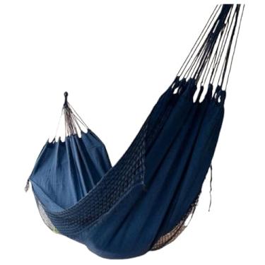 Imagem de Rede De Dormir Descanso Jeans Gigante Resistente Algodao Deluxe para Varandas, Quintais e Casais, Design Deluxe para Relaxamento Familiar (AZUL)