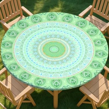 Imagem de pickyNproud Toalha de mesa redonda impermeável e redonda com elástico serve para mesas redondas de 91 a 112 cm para jantar, ao ar livre, piquenique