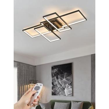 Imagem de Luminária de teto moderna com LED dimerizável, embutida e com controle remoto. Lustre quadrado em acrílico para quarto, cozinha, sala de estar e escritório (preto, 110 cm).