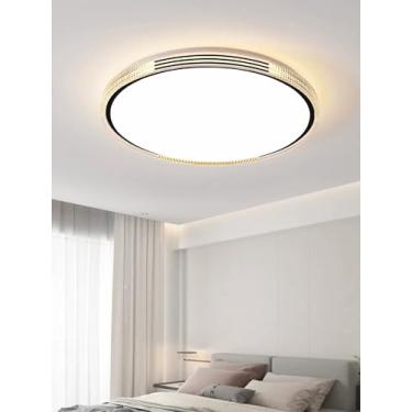Imagem de Luminária de teto LED com regulagem contínua de intensidade, estilo nórdico, redonda, minimalista e moderna, em metal, para sala de estar, cozinha e sala de jantar (preta, 50 cm).