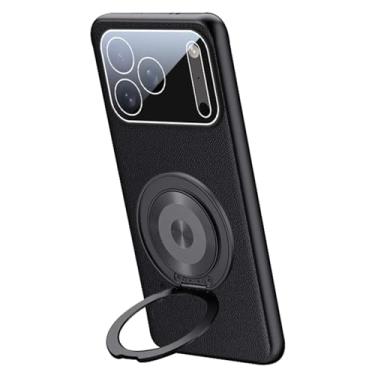 Imagem de POYUFRG Capa magnética para iPhone 17 Pro Max/17 Pro/17 Air/17, capa de proteção de lente completa de couro fino com suporte de anel giratório, preta, 17 Pro