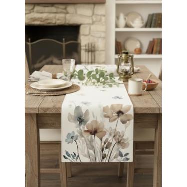 Imagem de Caminho de mesa com folhas florais de papoula bege 33 x 183 cm para decoração de mesa