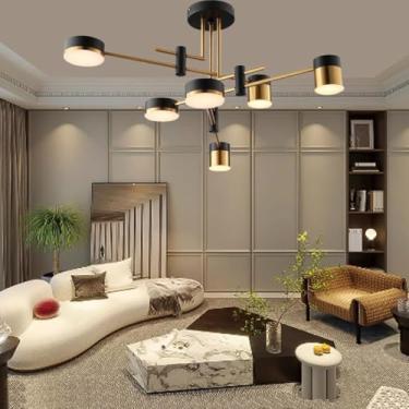 Imagem de Luminária pendente LED nórdica moderna com 6 lâmpadas para sala de estar, luminária pendente embutida com brilho ajustável, adequada para salas de jantar, quartos e salas de estar.