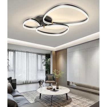 Imagem de Luminária de teto LED com controle remoto, dimerizável, lustre moderno para sala de estar, iluminação embutida redonda, ideal para quarto, cozinha e sala de jantar (105 cm)