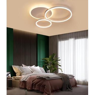 Imagem de Luminária de teto LED moderna e regulável para sala de estar, com controle remoto, temperatura de cor de 3000K a 6500K, ideal para quartos e salas de jantar (branca, 2+1 lâmpadas).