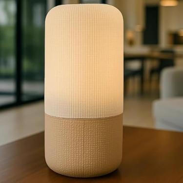 Imagem de Luminária de Mesa Cilíndrica Minimalista Moderna, Abajur Tubular Decorativo com Lâmpada Inclusa, Design Texturizado (Bege)