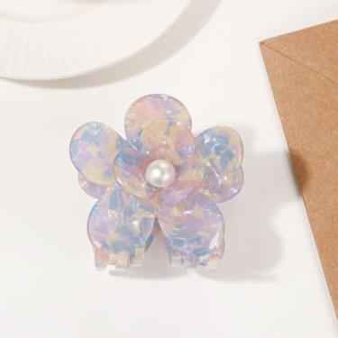 Imagem de Grampo de cabelo em flor de pérola com formato floral macio para um estilo elegante em tom azul iridescente