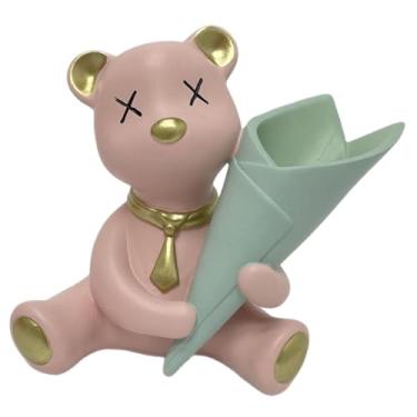 Imagem de Ｂｅｓｇａ Vaso pequeno em forma de urso, arranjo floral em vaso, estatueta moderna de urso para casamento, entrada de porta, sala de estar e festas, Rosa